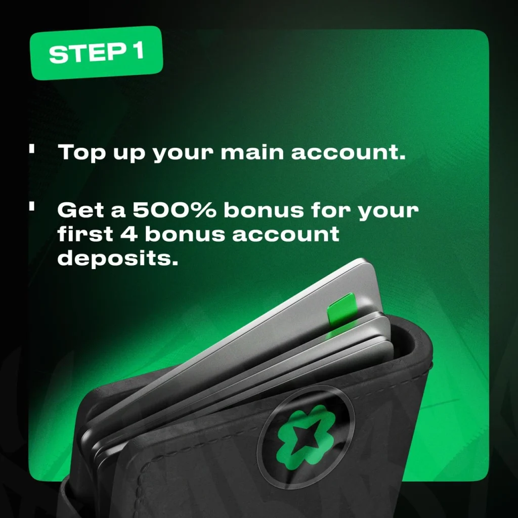 Top up your main account and get 500% bonus at bonus account.